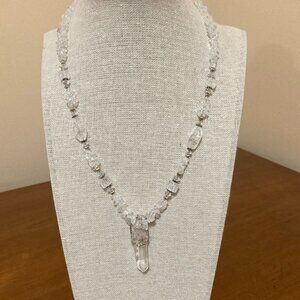 White Quartz and Crystal Necklace 18" Sterling Silver